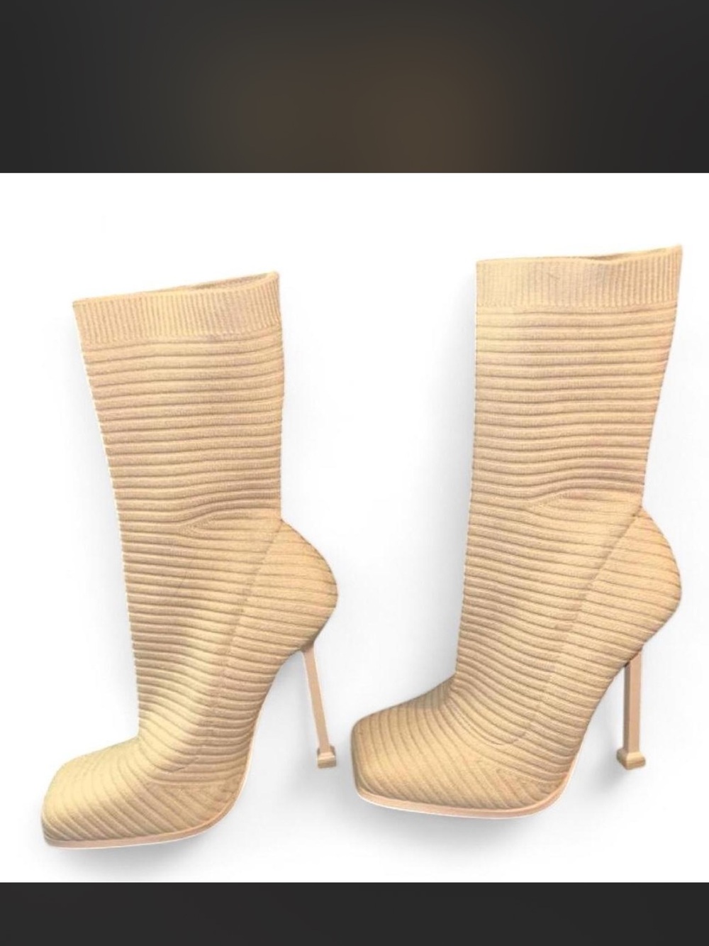 EGO Nude Textured Ribbed Knit Square Toe Sock Booties Stiletto size 6